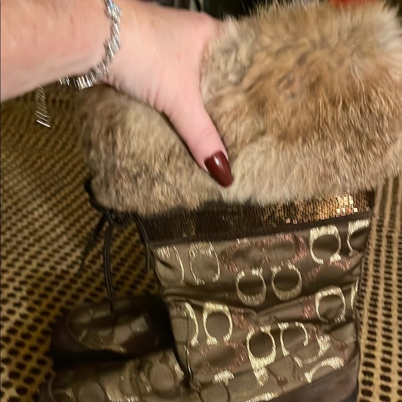 Coach Tan and Brown Signature Fur Boots - Picture 2 of 8